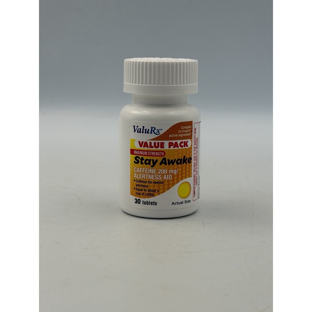 ValuRx Stay Awake Maximum Strength Caffeine 200 mg Alertness Aid – 30 Tablets